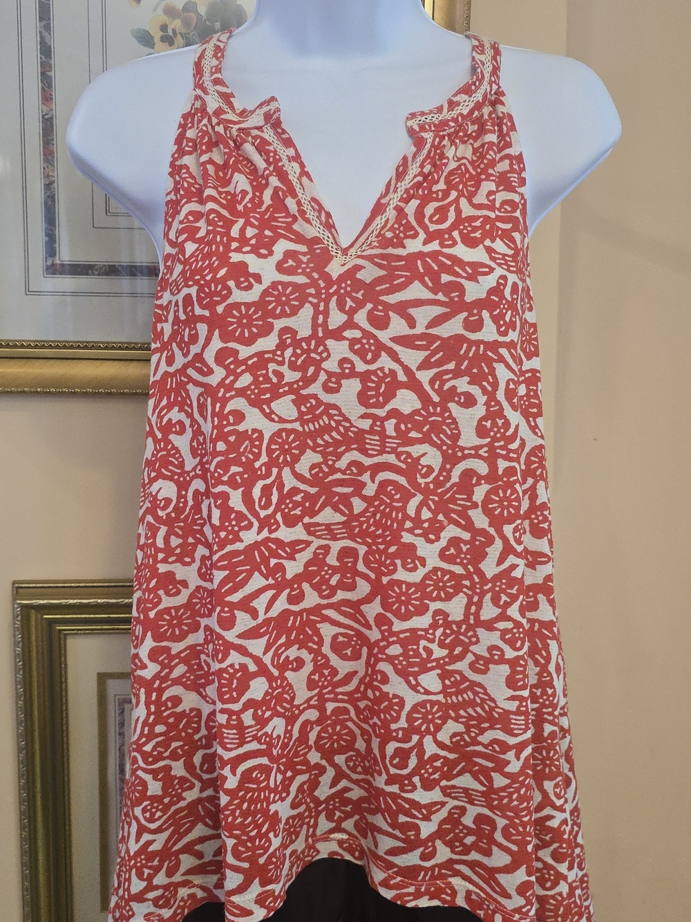 Lucky Brand Coral and Cream Floral Print Sleeveless Camisole